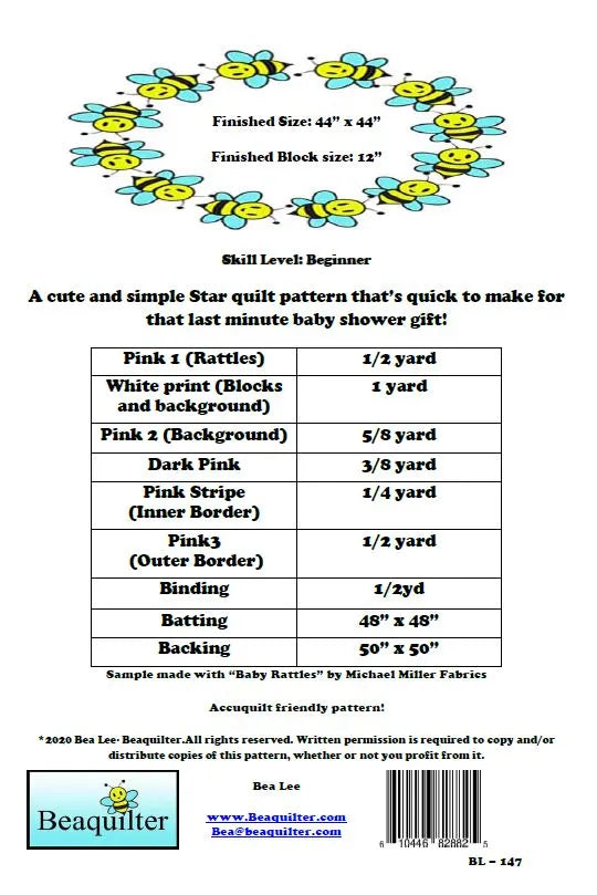 Back of the Baby Stars Downloadable Pattern by Beaquilter