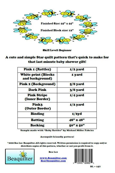 Back of the Baby Stars Downloadable Pattern by Beaquilter