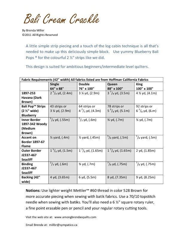 Back of the Bali Cream Crackle Quilt Pattern by Among Brenda's Quilts and Bags