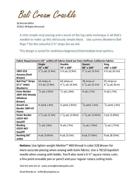 Back of the Bali Cream Crackle Quilt Pattern by Among Brenda's Quilts and Bags