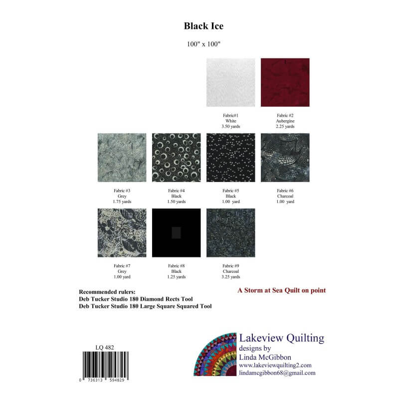 Back of Black Ice quilt pattern showing fabric requirements