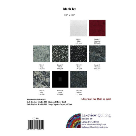 Back of Black Ice quilt pattern showing fabric requirements