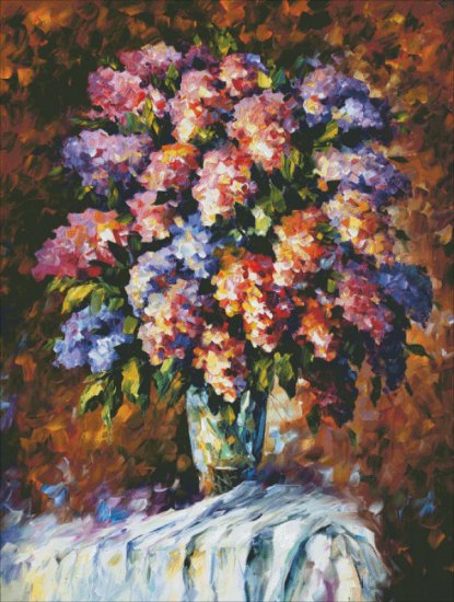 Blue And Red Flowers Cross Stitch By Leonid Afremov