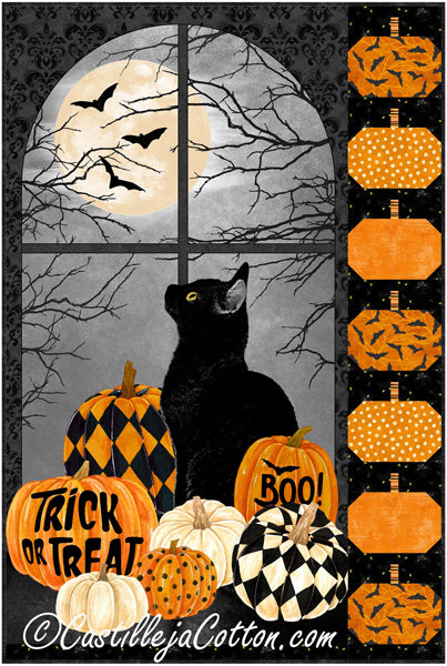 Black Cat and Pumpkins Wall Hanging Pattern by Castilleja Cotton