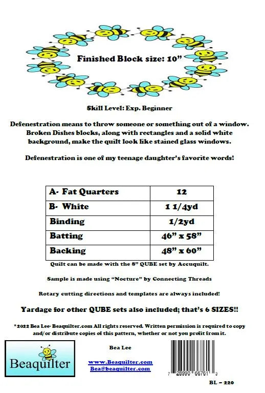 Back of the Defenestration Quilt Pattern by Beaquilter