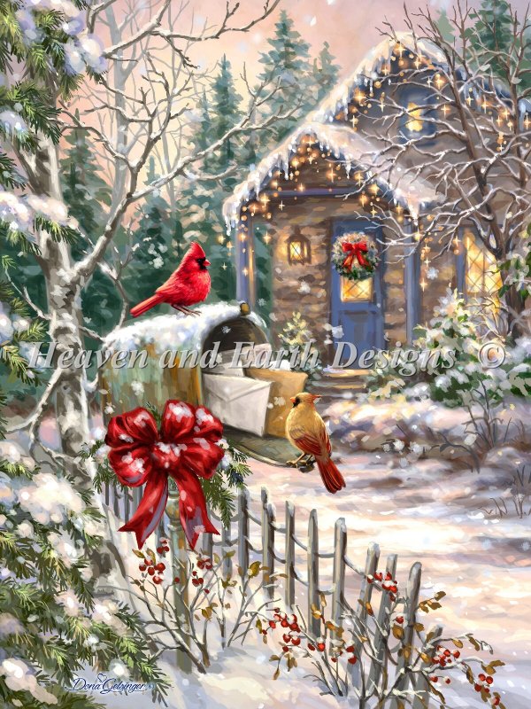 Cardinal Cottage Cross Stitch By Dona Gelsinger