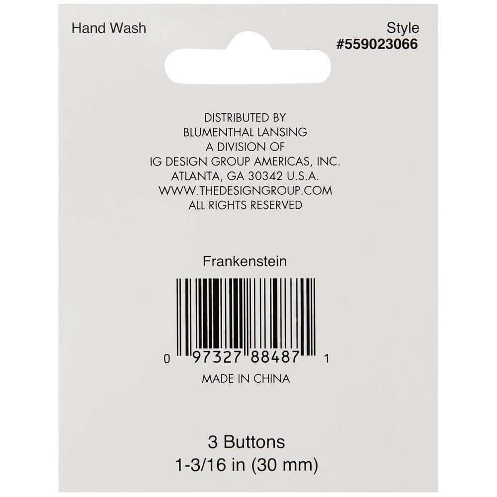 Back of Frankenstein button package