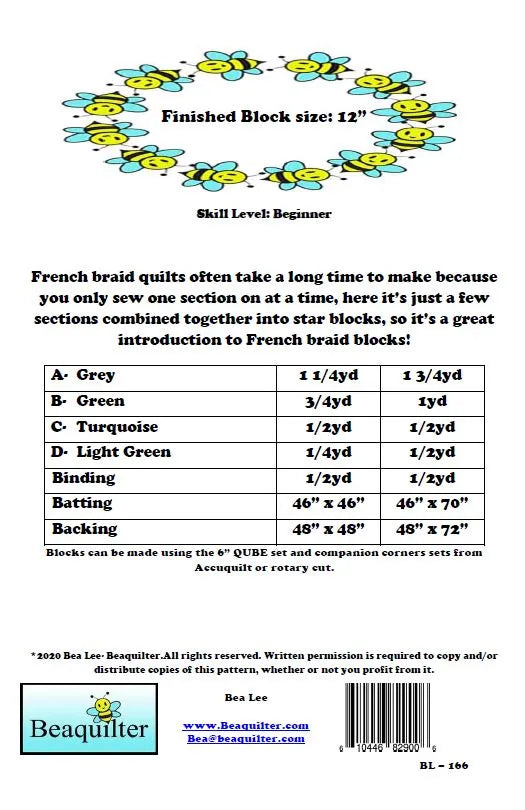 Back of the French Braid Stars Downloadable Pattern by Beaquilter