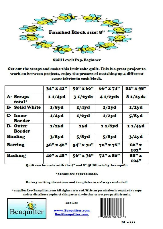 Back of the Fruit Cake Quilt Pattern by Beaquilter