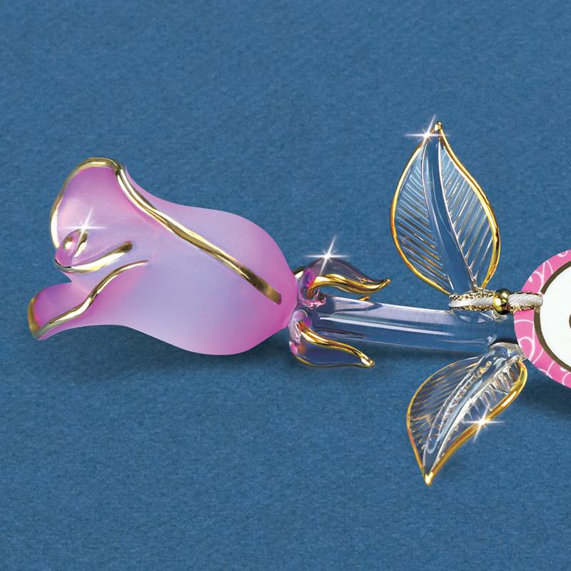 Glass Pink Pearl "Mom, I Love You" Rose by Glass Baron