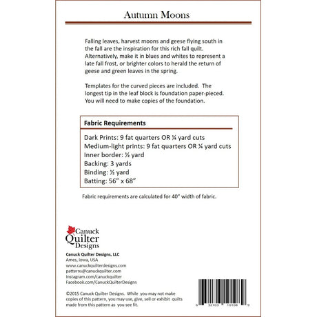 Back of the Autumn Moons Quilt Pattern by Canuck Quilter Designs