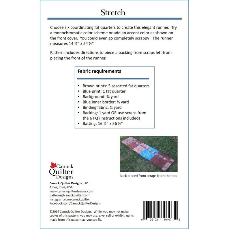 Back of the Stretch Quilt Pattern by Canuck Quilter Designs