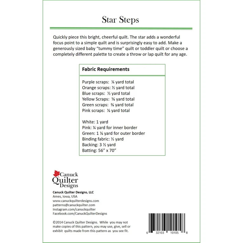 Back of the Star Steps Quilt Pattern by Canuck Quilter Designs