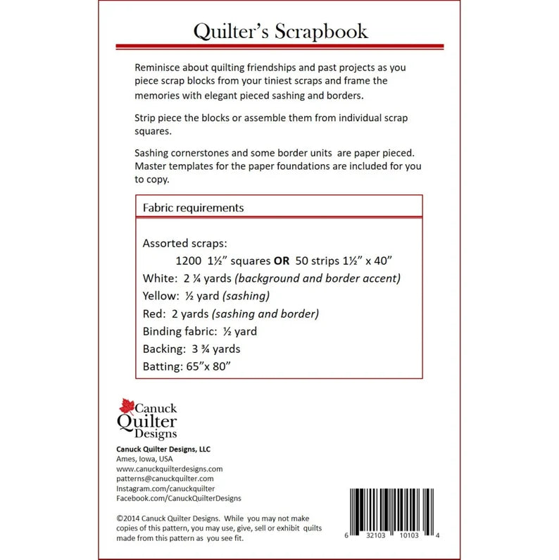 Back of the Quilter's Scrapbook Quilt Pattern by Canuck Quilter Designs