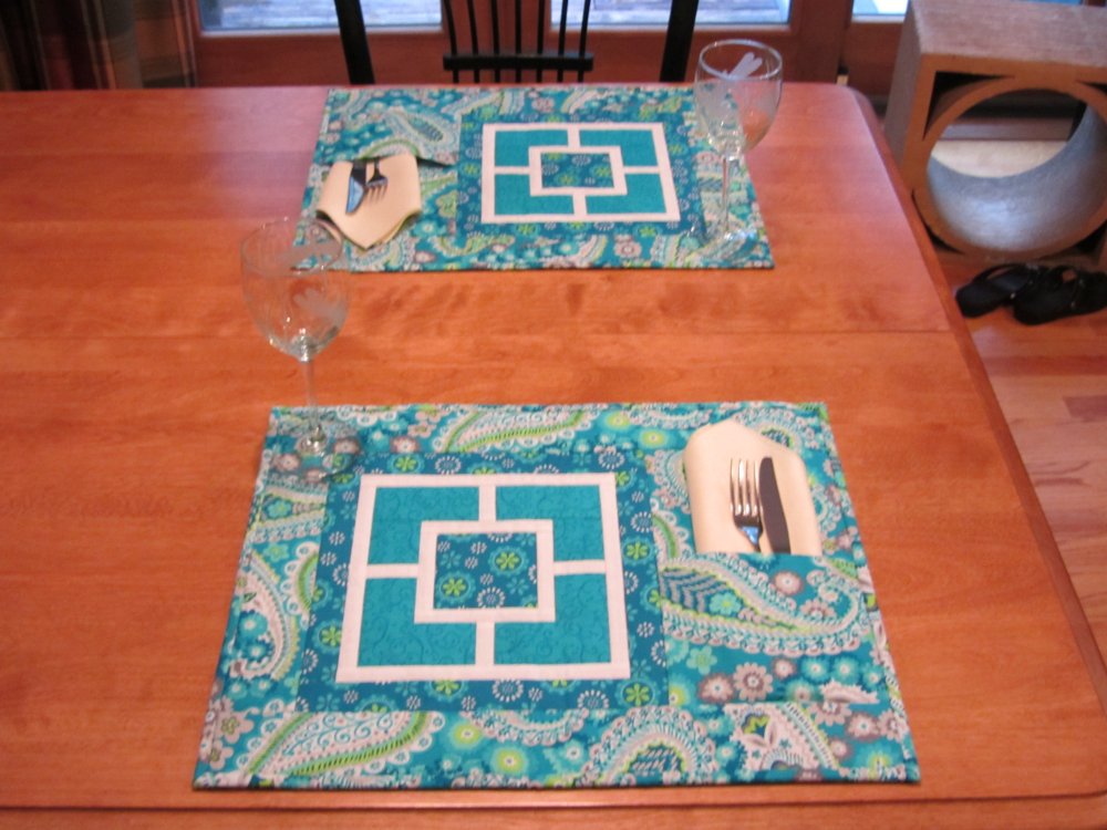 City Squares Table Runner & Placemats With Napkin/Utensil Pocket!