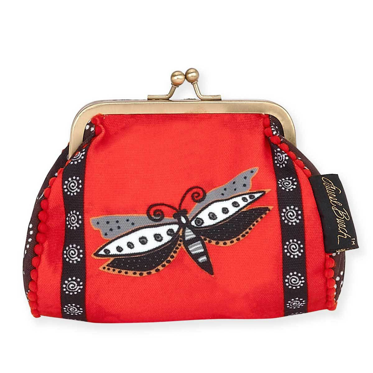 Coin Purse Black & White Dragonflies Pattern