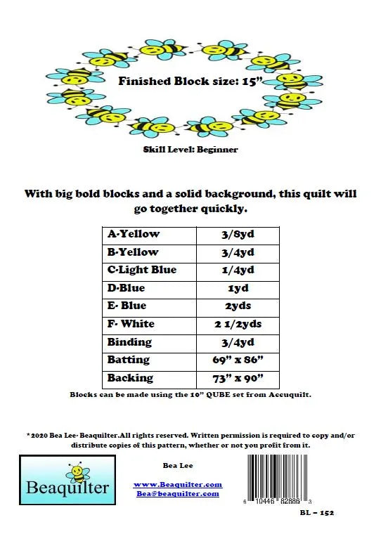 Back of the Lemon Layer Cake Downloadable Pattern by Beaquilter