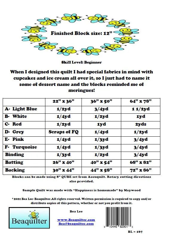 Back of the Meringues Downloadable Pattern by Beaquilter