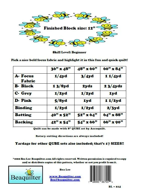 Back of the A Night On The Town Quilt Pattern by Beaquilter