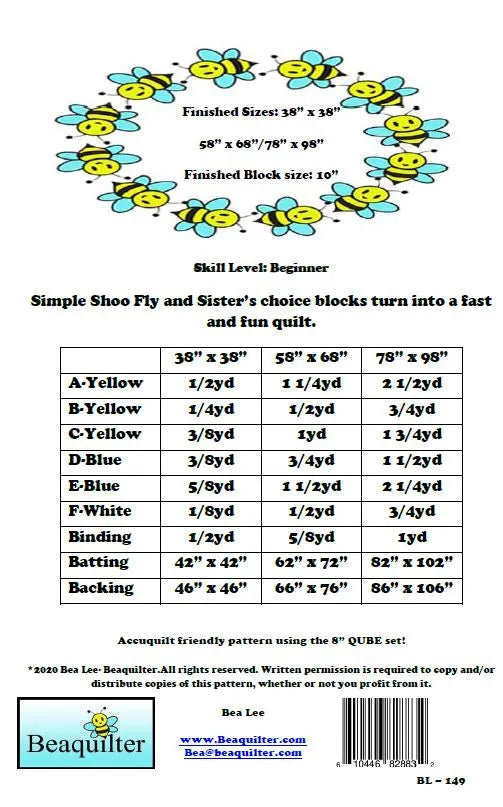 Back of the This Little Piggy Downloadable Pattern by Beaquilter