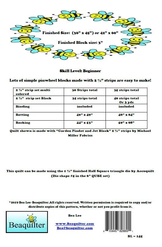 Back of the Pinwheel Pop Downloadable Pattern by Beaquilter