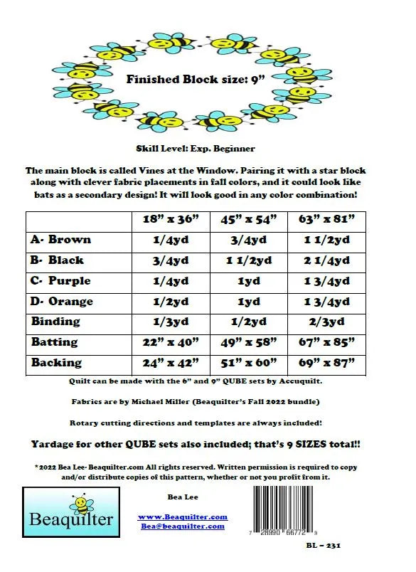 Back of the Pumpkin Vines Downloadable Pattern by Beaquilter