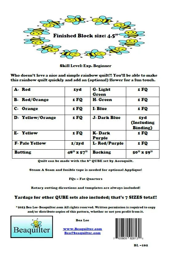 Back of the Rainbow Nine Patch Downloadable Pattern by Beaquilter