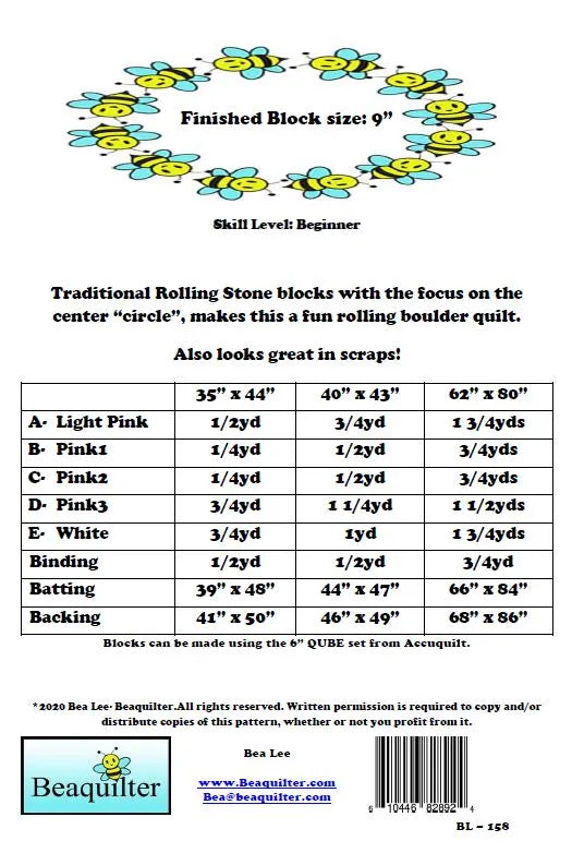 Back of the Rolling Boulders Downloadable Pattern by Beaquilter