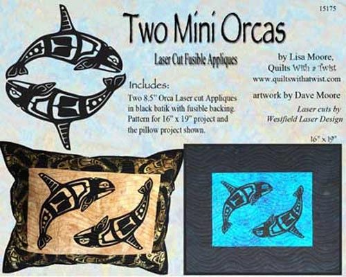 Orca Pair, 8", Black Lasercut Applique