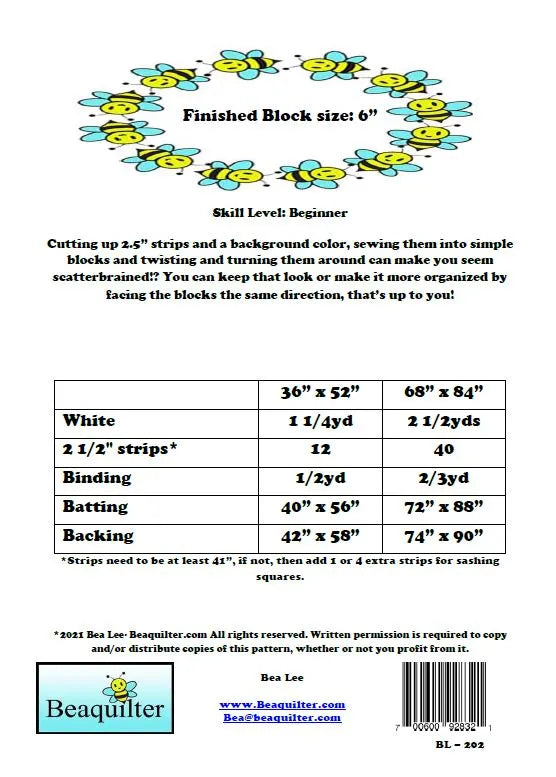 Back of the Scatterbrained Downloadable Pattern by Beaquilter