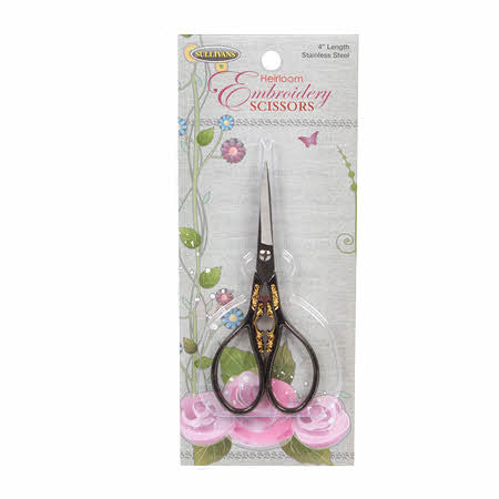 Gunmetal and Gold Teardrop Handle Heirloom Embroidery Scissors 4"