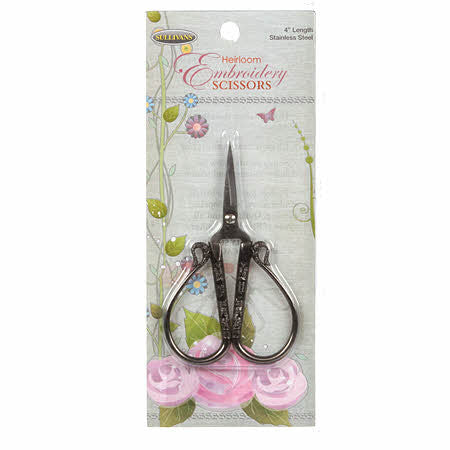 Antique Silver Large Teardrop Handle Heirloom Embroidery Scissors 4"