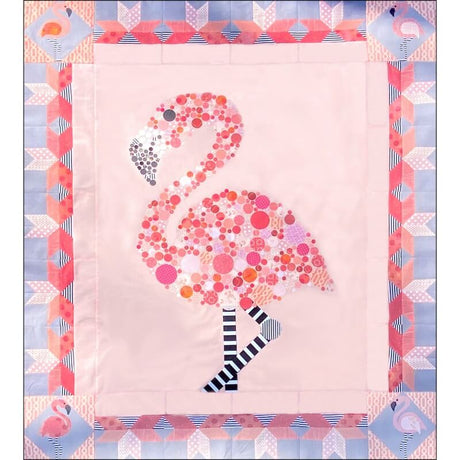 Finished example of South Beach Bella flamingo quilt in pink with purple