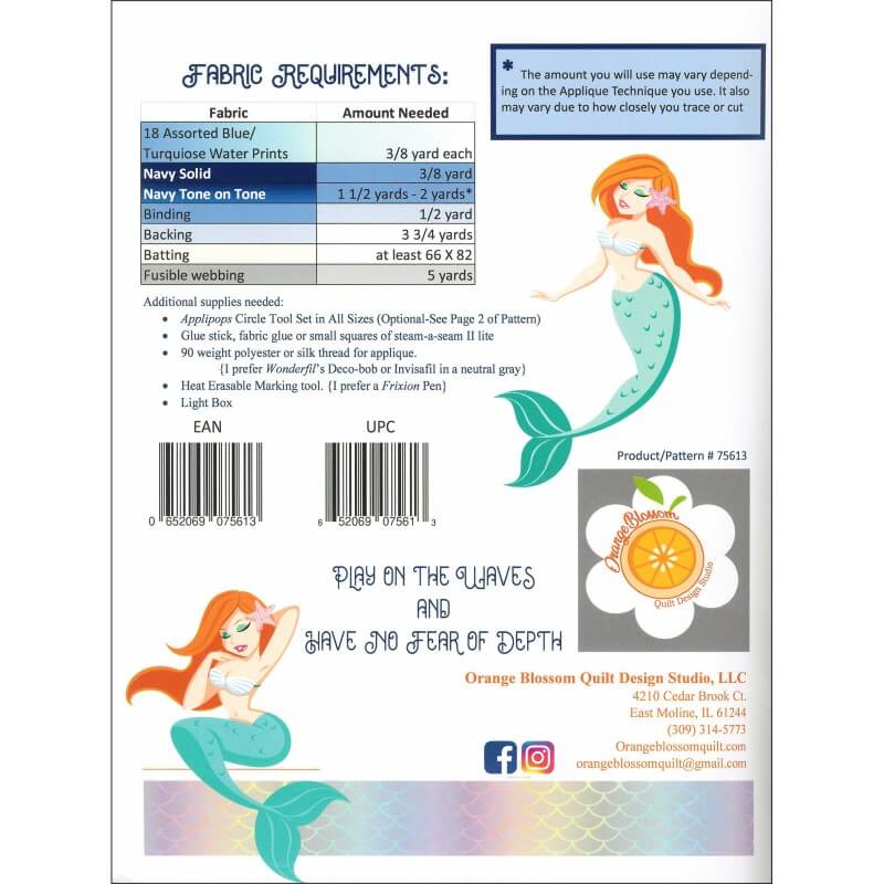 Fabric requirements for Southern Siren quilt pattern