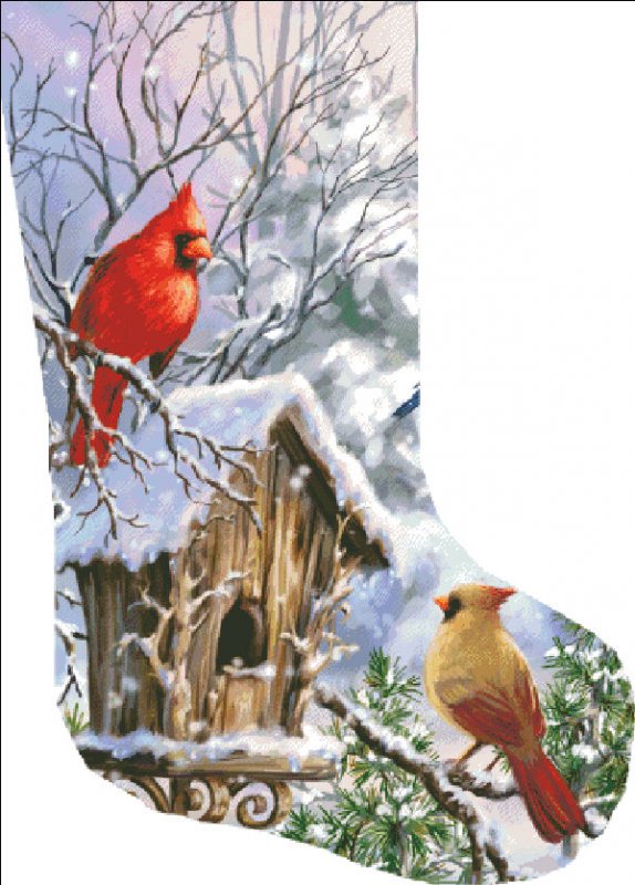 Stocking Birds Of A Feather Cross Stitch By Dona Gelsinger