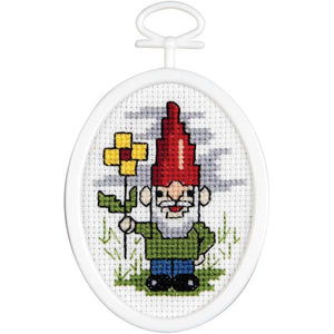 Janlynn Mini Counted Gnome Cross Stitch Kit 2.75" Oval