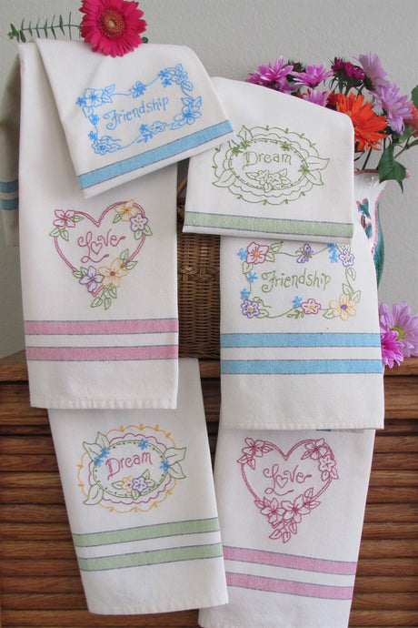 Love, Dream, Friendship Tea Towels by Bird Brain Designs