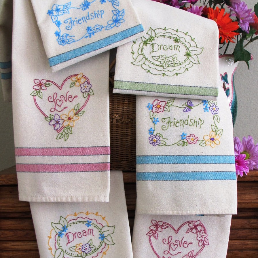 Love, Dream, Friendship Tea Towels by Bird Brain Designs