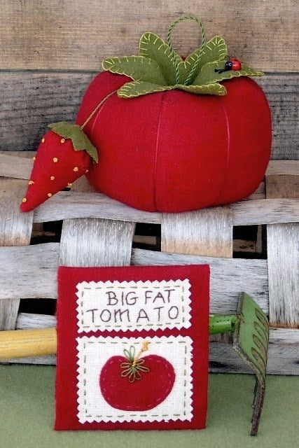 BIG FAT Tomato Pin Cushion - Wool Applique Pattern by Bird Brain Designs