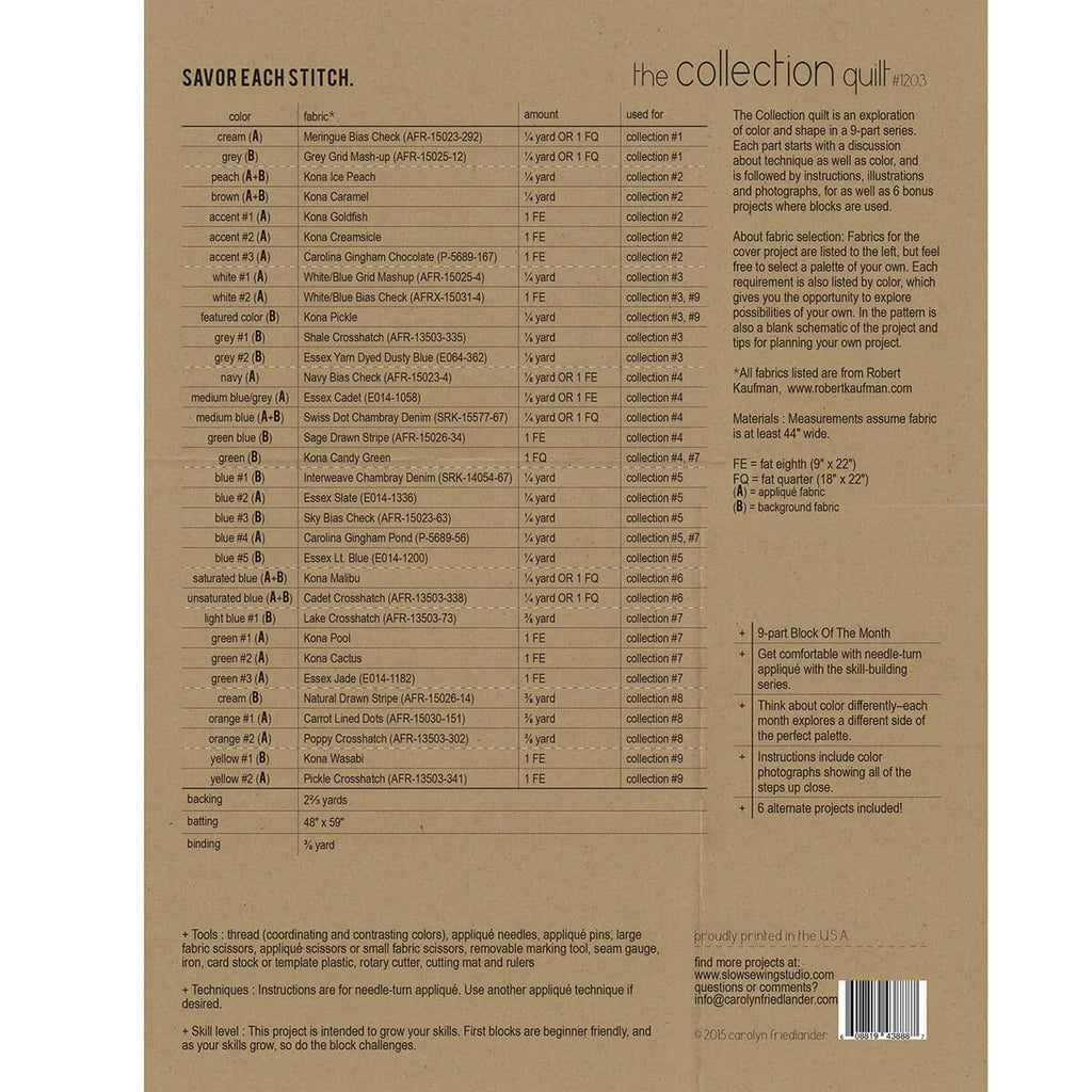Back of the Collection Quilt Pattern (BOM) by Carolyn Friedlander