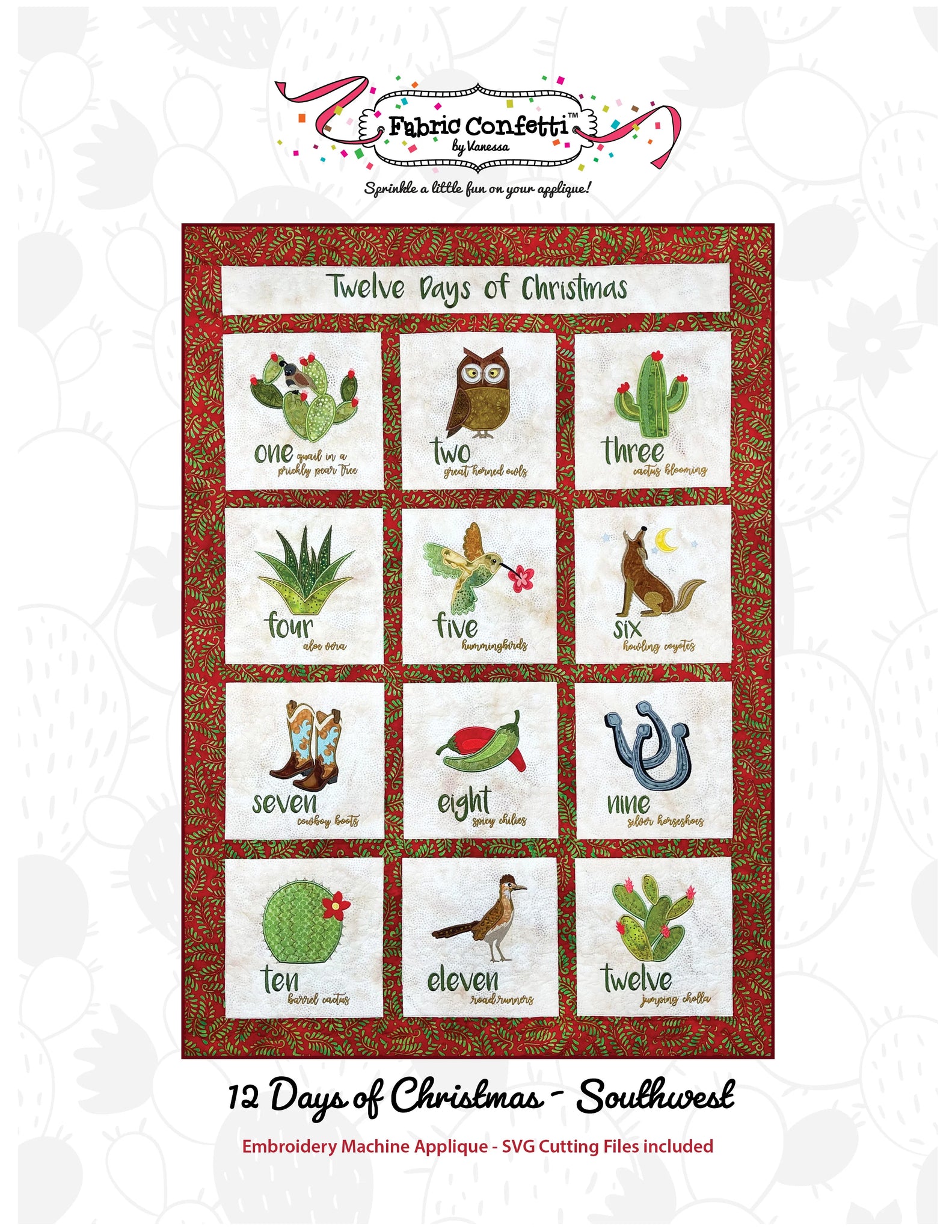 Twelve Days of Christmas Embroidered Cloth Napkins, Set of 12