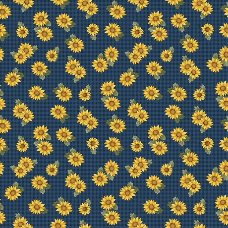 Dark Blue Field Sunflowers Fabric by Benartex - Contempo - Kanvas