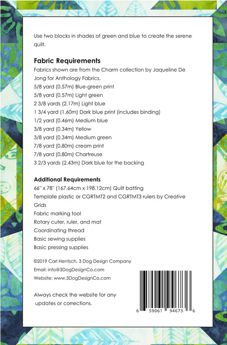 Back of the Tranquil Waters Downloadable Pattern by 3 Dog Design Co Quilt Patterns