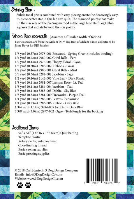 Back of the Shining Star Downloadable Pattern by 3 Dog Design Co Quilt Patterns