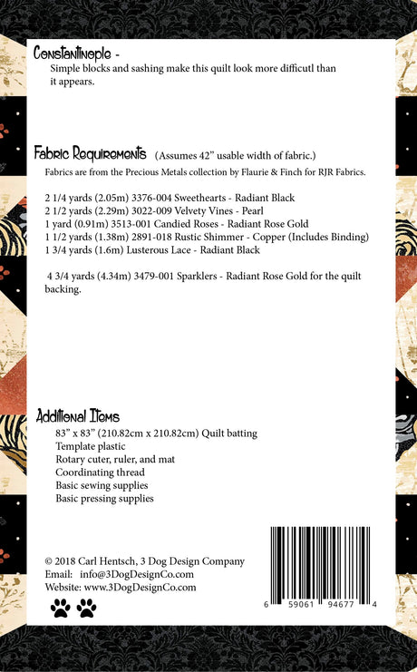Back of the Constantinople Downloadable Pattern by 3 Dog Design Co Quilt Patterns