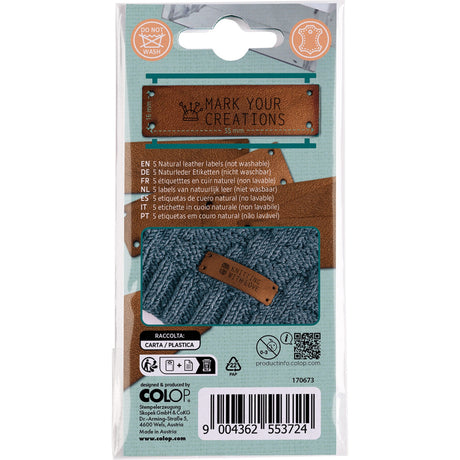 Back of the Craft Labeler Sew-in Labels Leather Brown 5pk by Colop USA