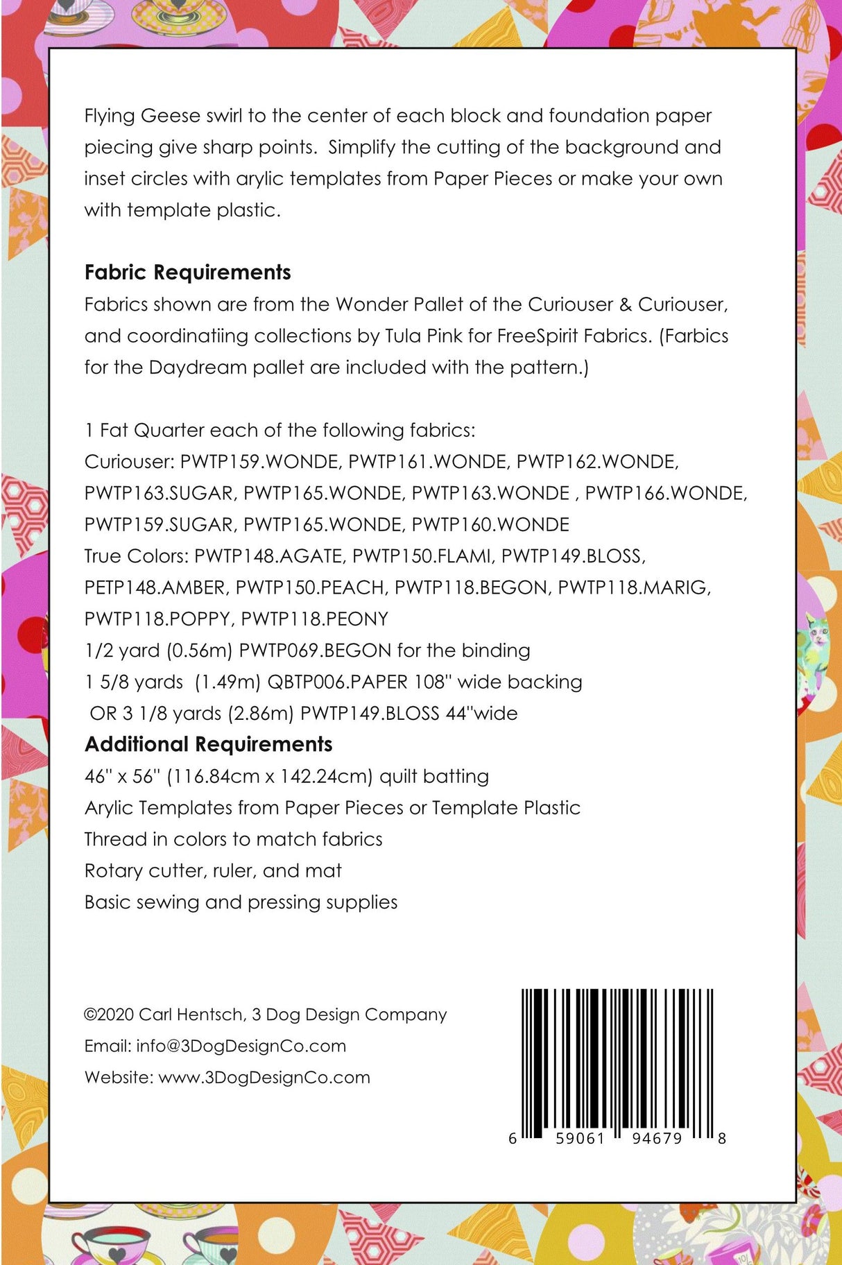 Back of the Down the Rabbit Hole Downloadable Pattern by 3 Dog Design Co Quilt Patterns