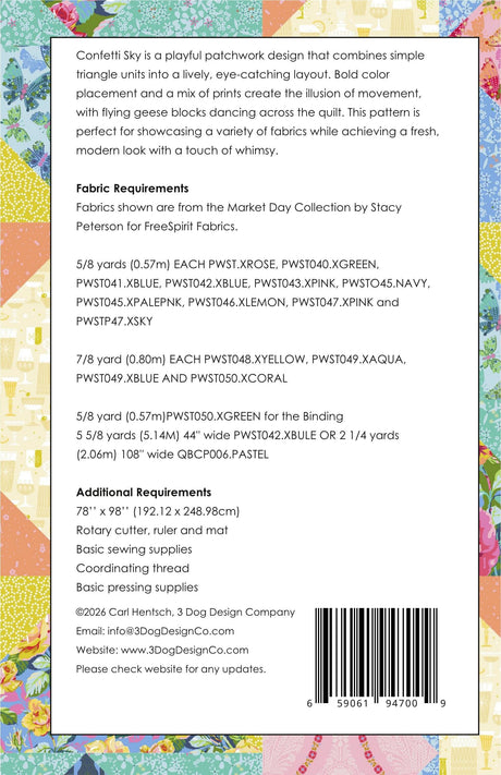 Back of the Confetti Sky Downloadable Pattern by 3 Dog Design Co Quilt Patterns