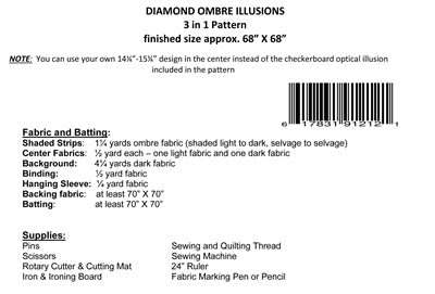 Back of the Diamond Ombre Illusions Quilt Pattern by Kwilt Art