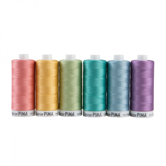 Superior PIMA 50wt Cotton Thread Set Six 1,200 yd Spools - Pastels